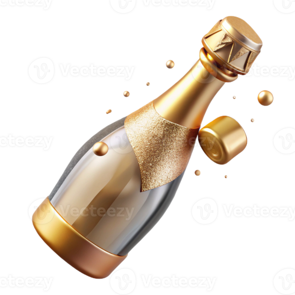 elegant rustic Anniversary Champagne Bottle with Cork Popping Transparent genuine png