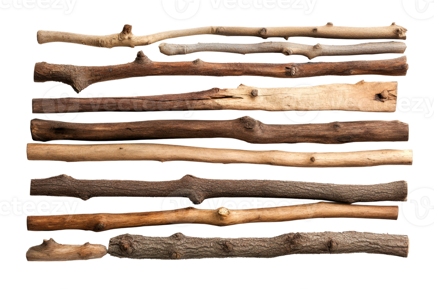 Natural wood sticks arranged in horizontal lines png