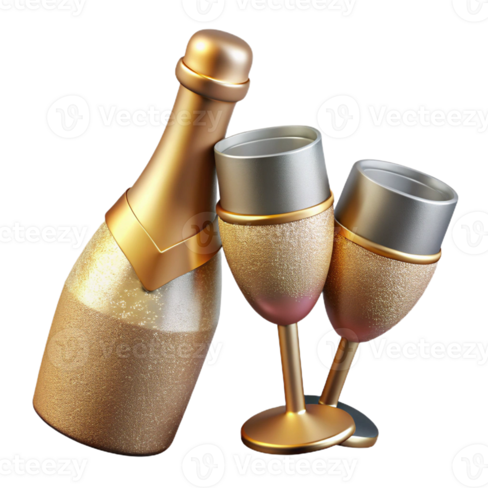 vibrant contemporary Anniversary Champagne Bottle and Glasses Cutout detailed png