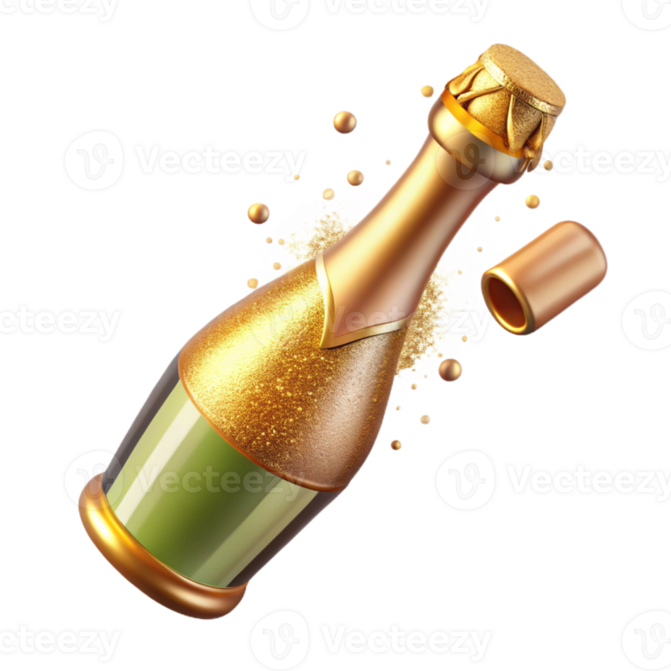 magnificent modern Anniversary Champagne Bottle with Cork Popping Transparent authentic png
