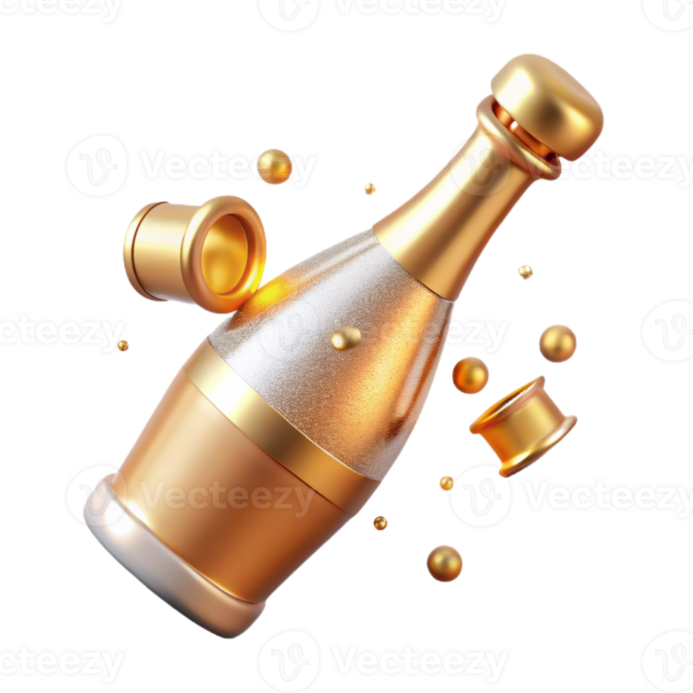 beautiful classic Anniversary Champagne Bottle with Cork Popping Transparent genuine png