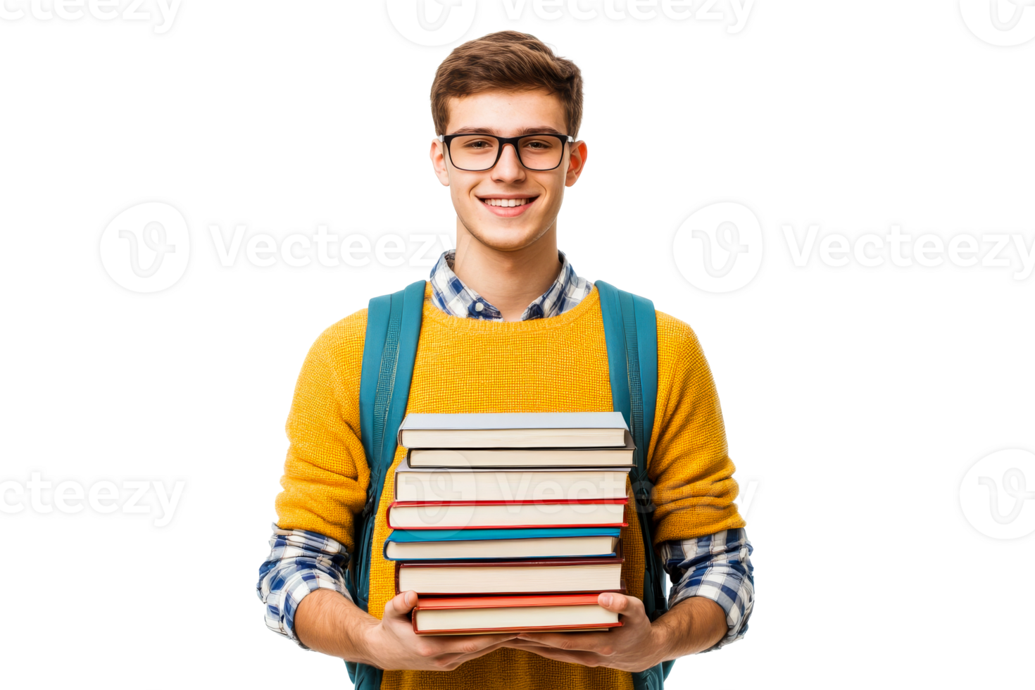Student carrying books smiling happily png