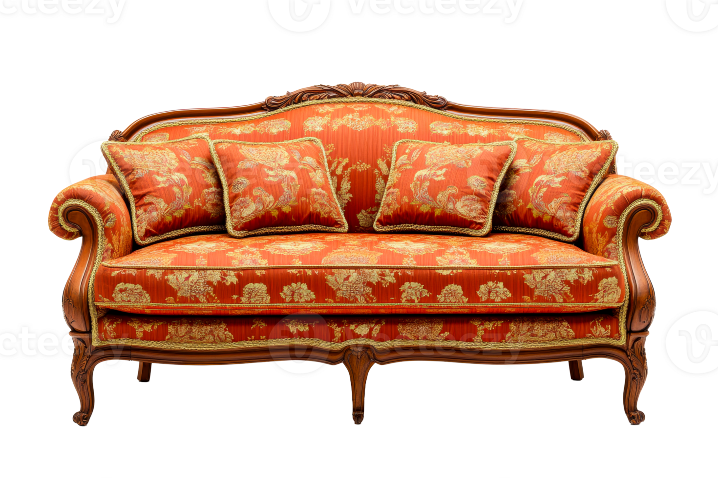 Elegant vintage sofa with decorative cushions png