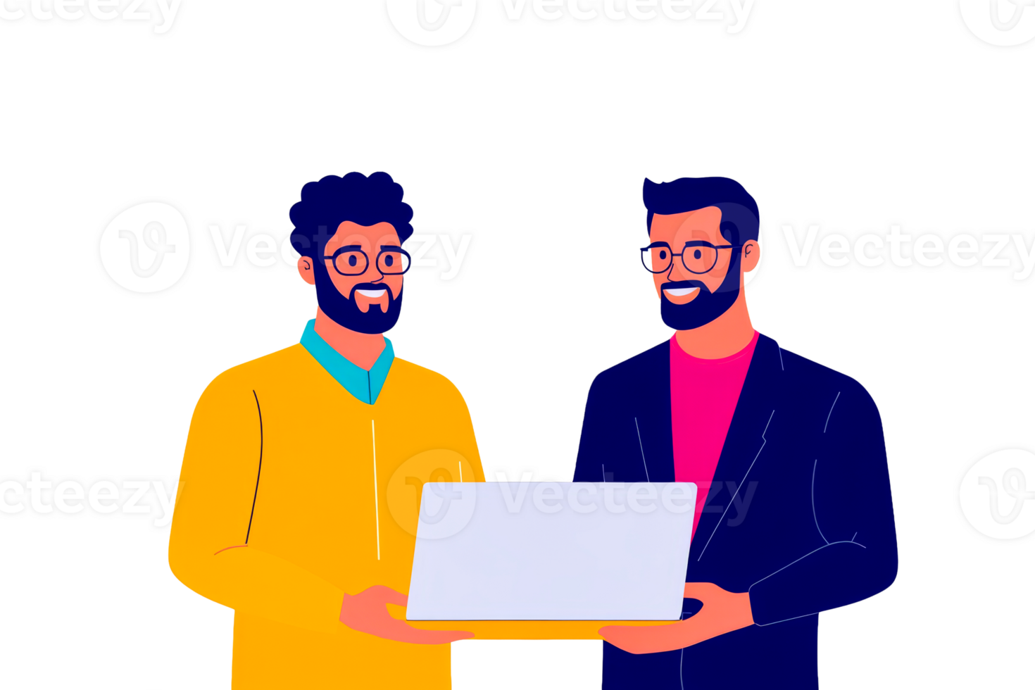 Two men working on a laptop together png