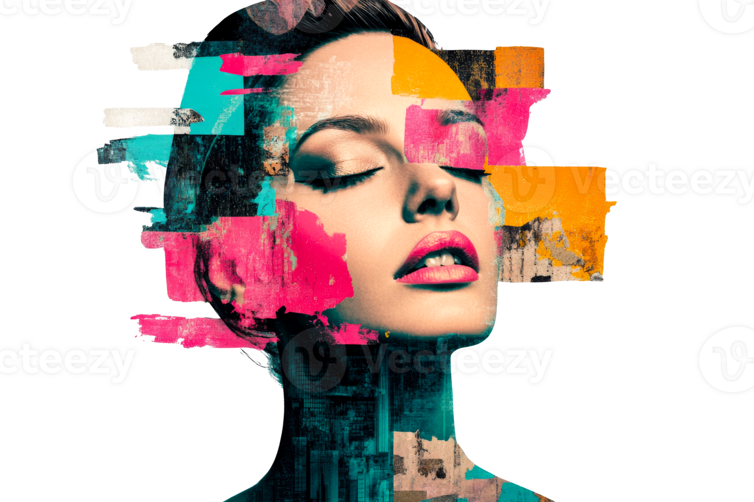 Creative portrait with vibrant abstract overlay png
