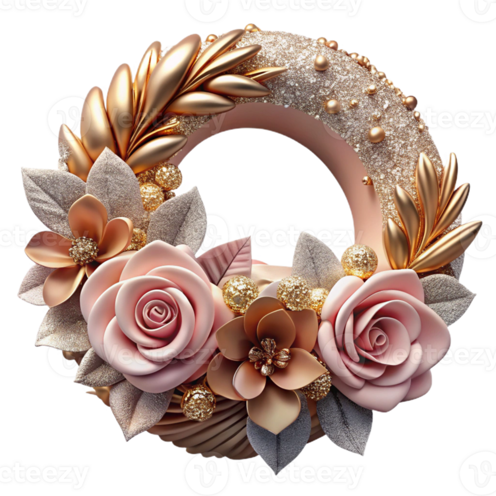 elegant modern Anniversary Floral Wreath Decoration Transparent for Wedding Stationery detailed png