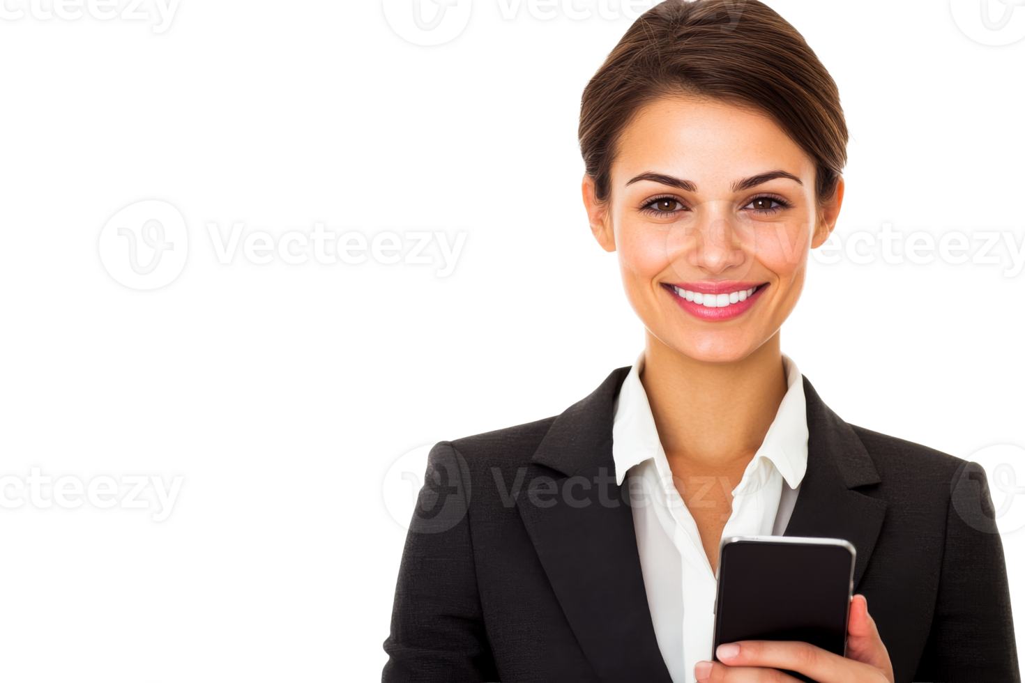 Smiling woman with smartphone png