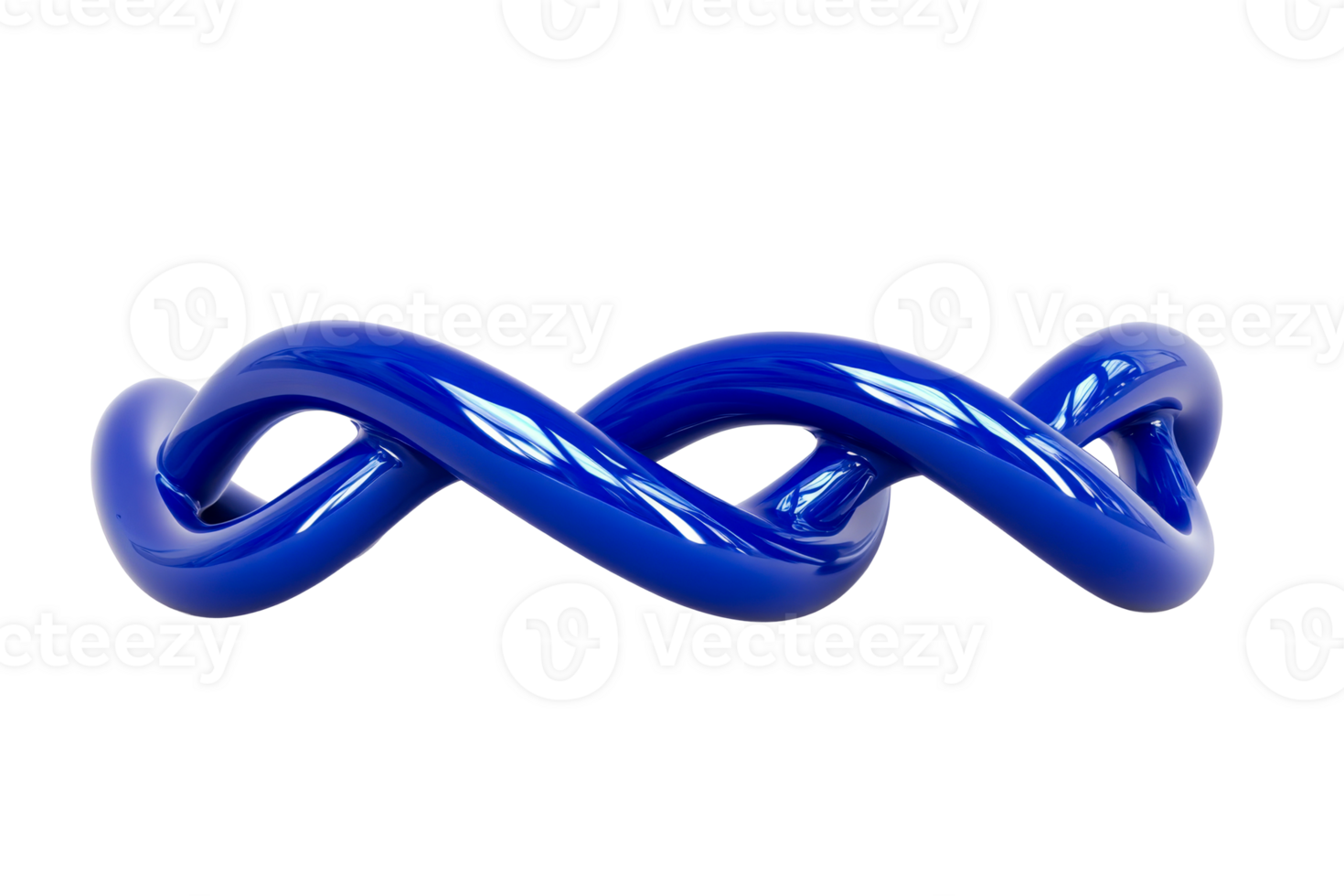 Reflective abstract blue twisted tube shape on black backdrop, cut out transparent png