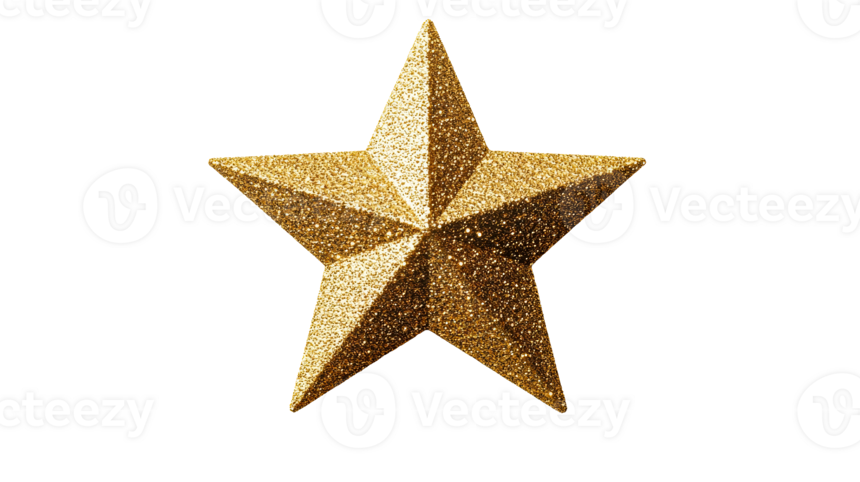 Golden shiny star with glitter on black background, cut out transparent png