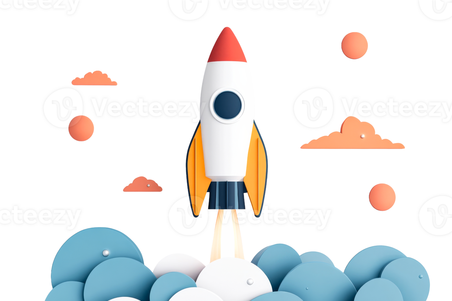 Rocket takes off on a journey into space, illustration, cut out transparent png