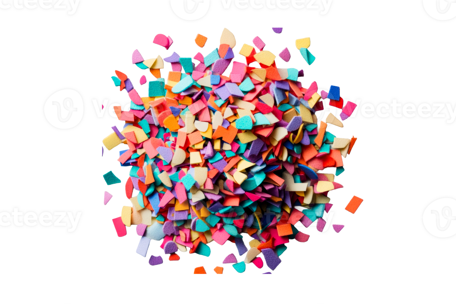 Colorful heap of party confetti pieces, vibrant celebration concept, cut out transparent png