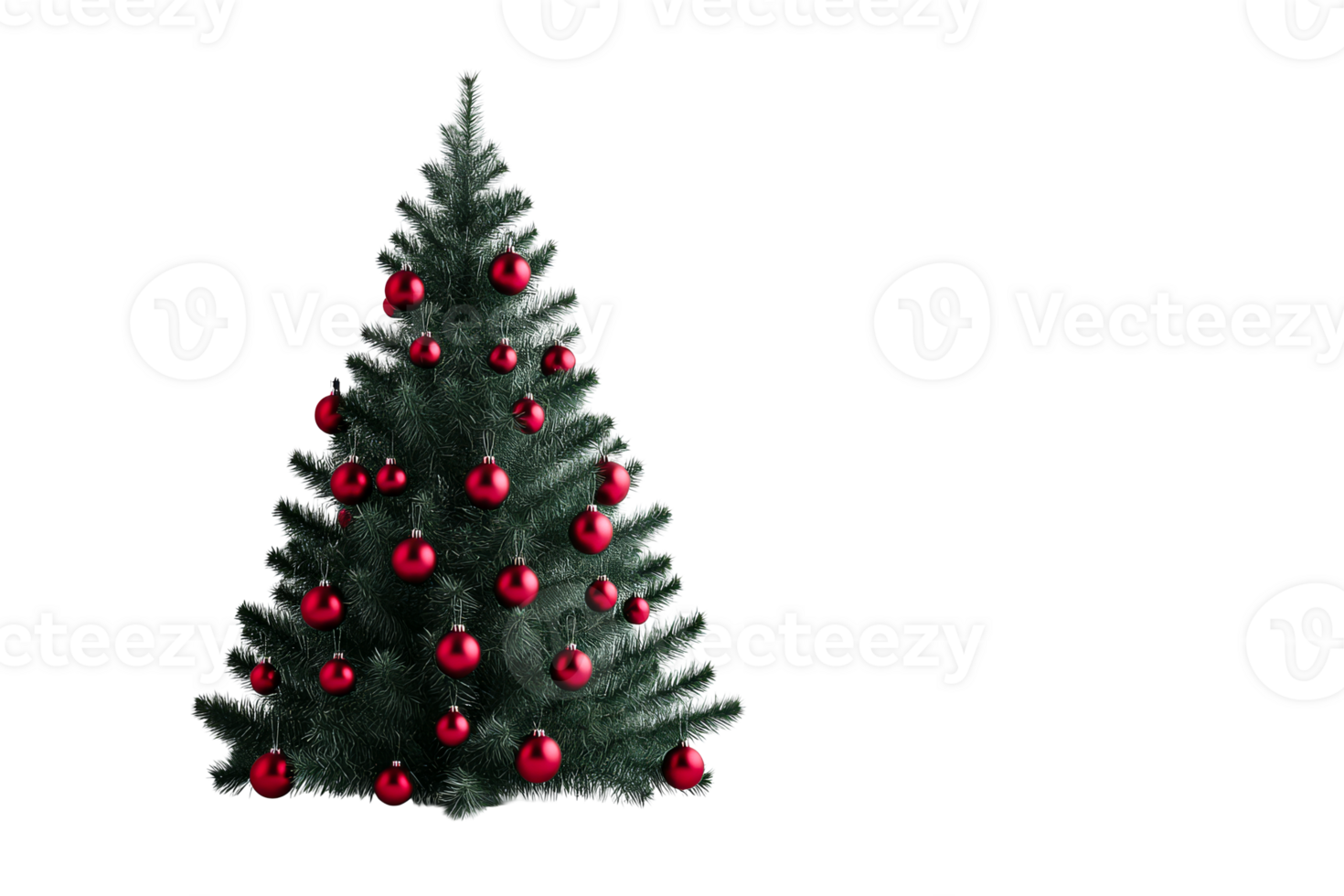 Christmas tree with red balls, holiday decoration, transparent png
