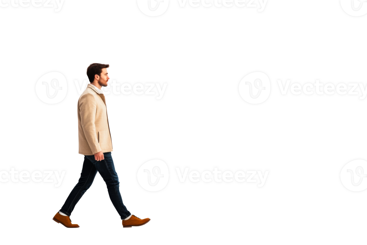Man in suit walking in the studio. Casual style, cut out transparent png