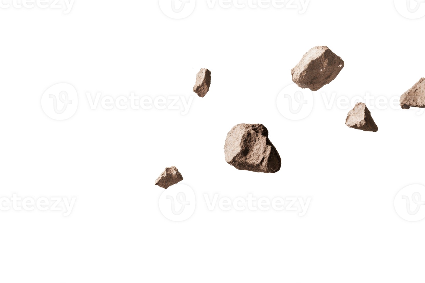 Floating rocks in a dark space, cut out transparent png