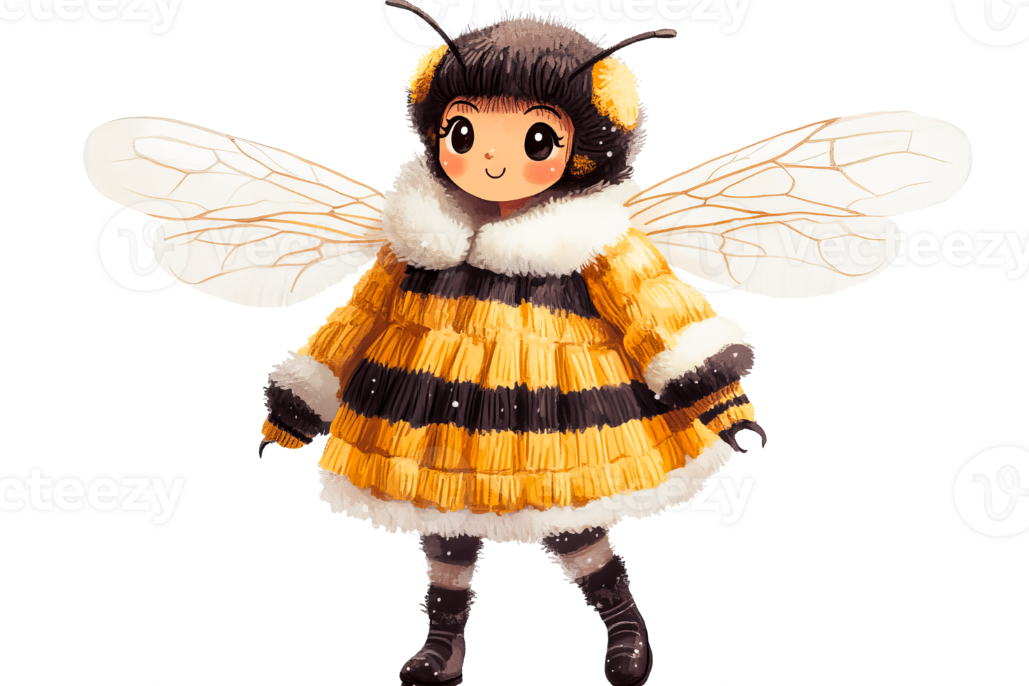 Adorable bee girl standing wearing costume, cut out transparent png