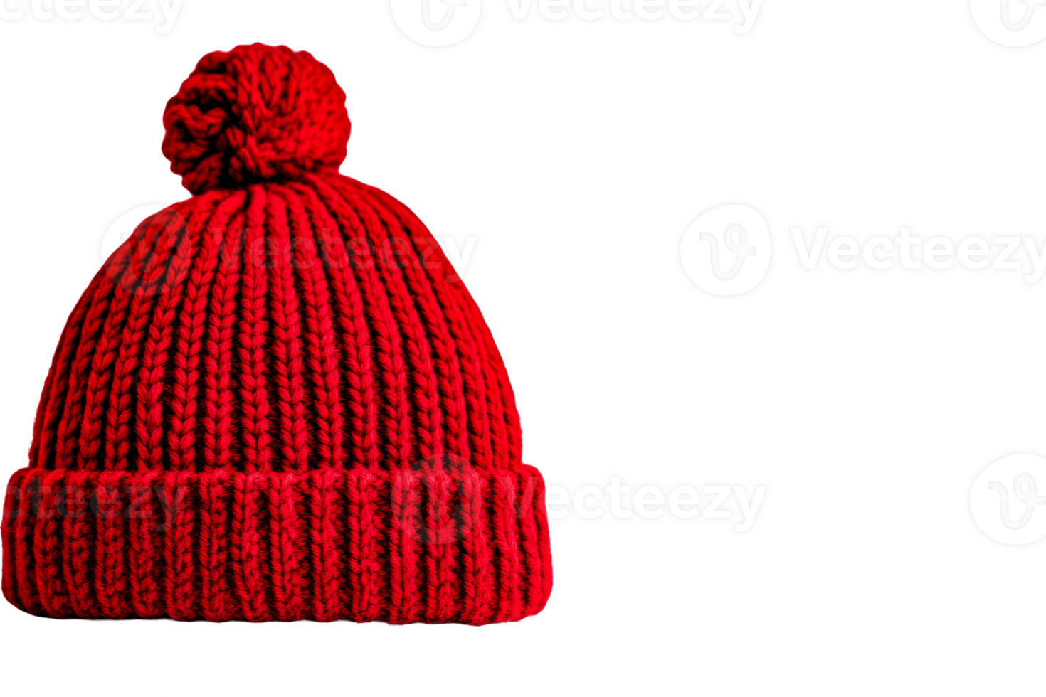 Knitted red winter hat with pompom, isolated on background, cut out transparent png