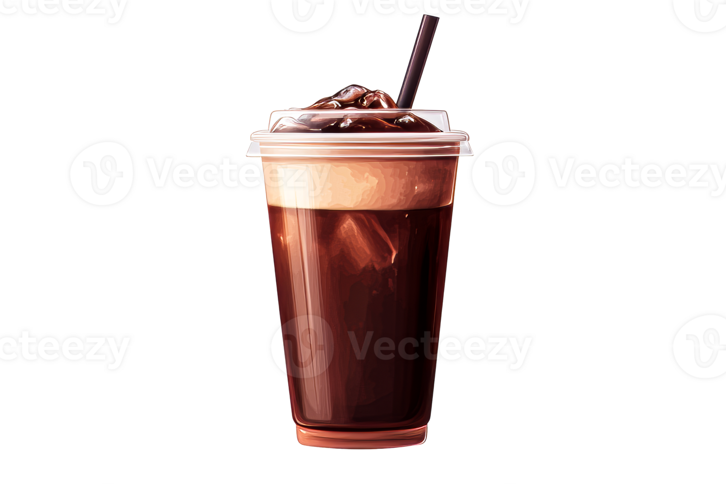 Cup iced drink, plastic straw, refreshing beverage, cut out transparent png