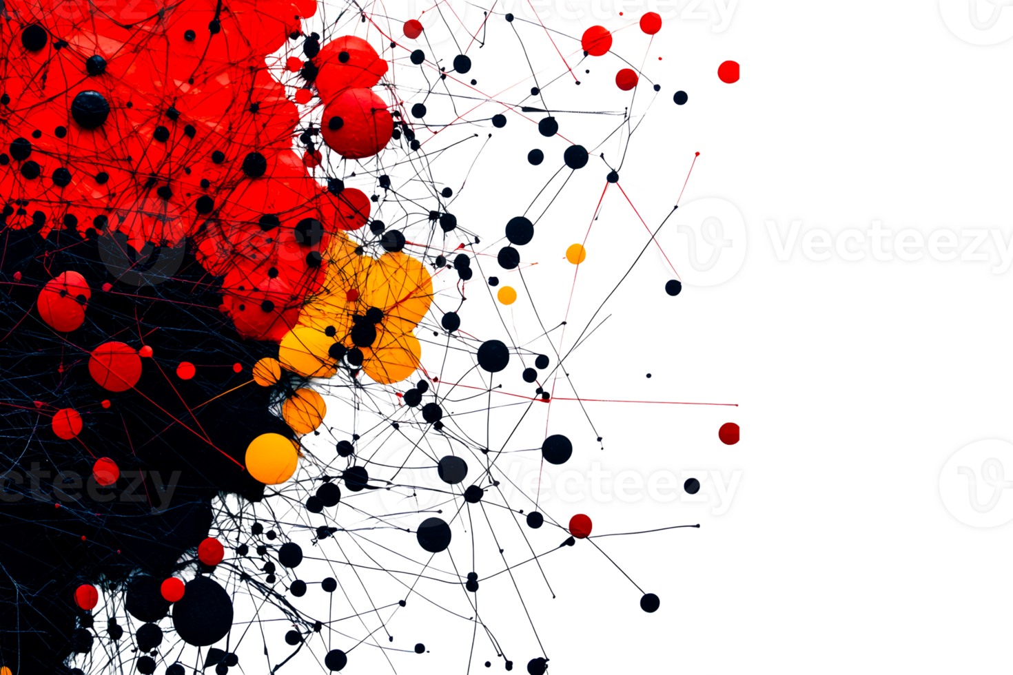 Abstract network spheres, red, yellow, black dots connections, cut out transparent png
