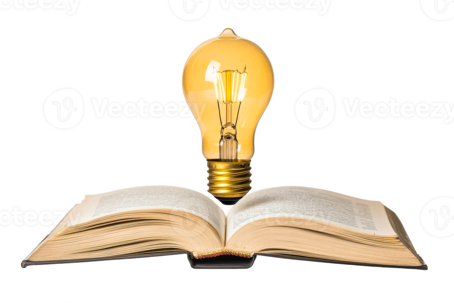 Open book and glowing lightbulb, educational concept , cut out transparent png