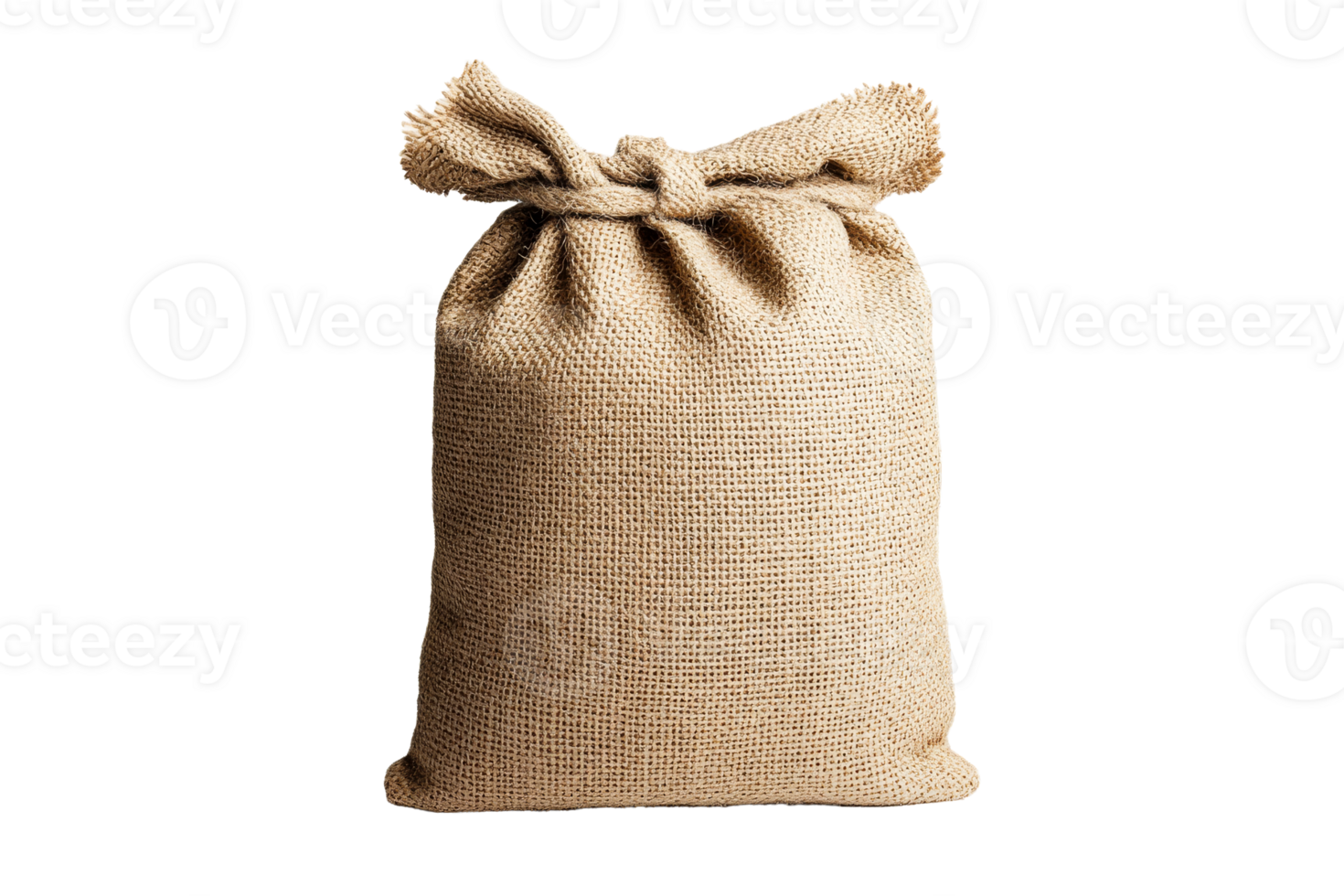Burlap sack with tied knot, isolated element , cut out transparent png