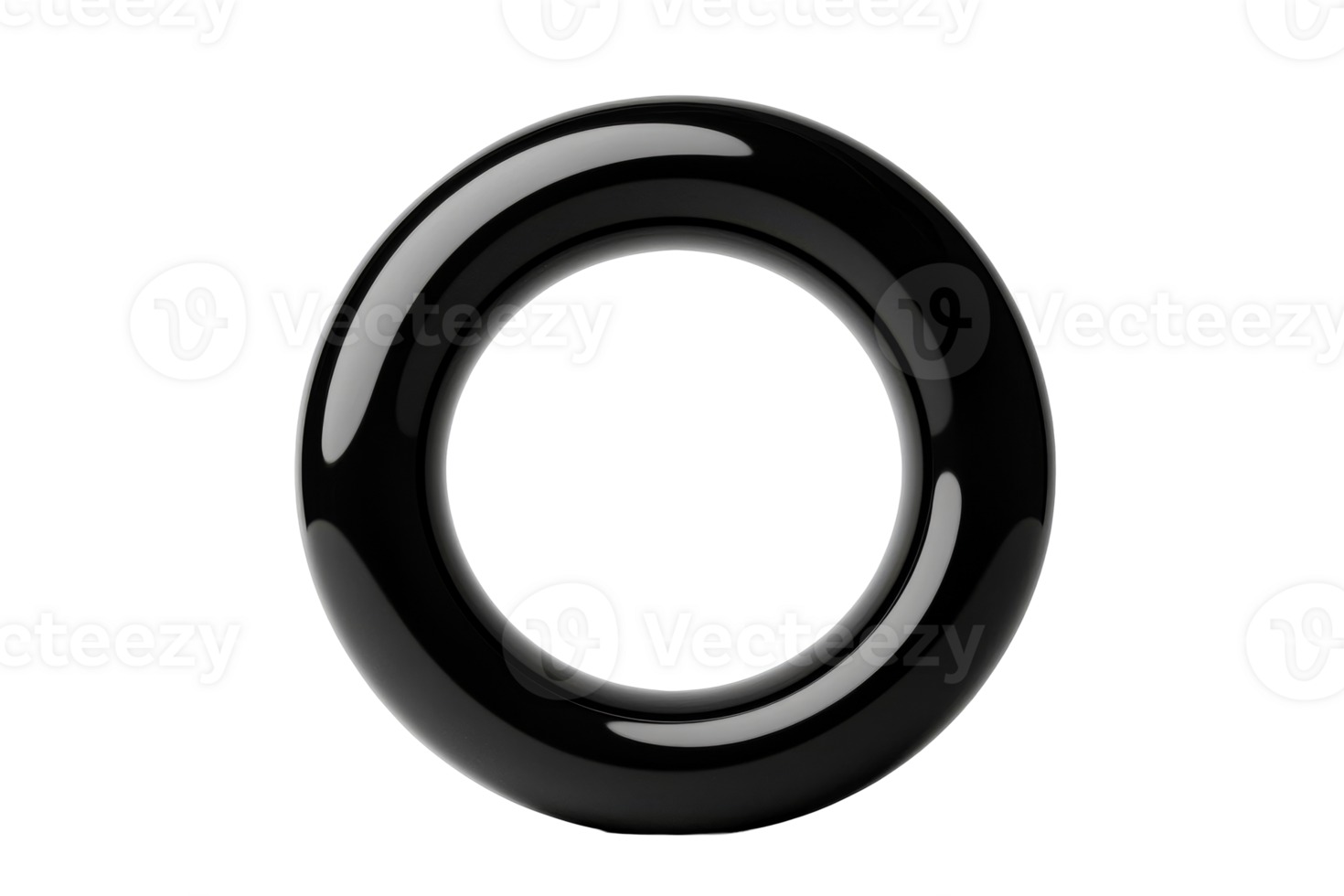 Black donut shape with a glossy surface, isolated , cut out transparent png