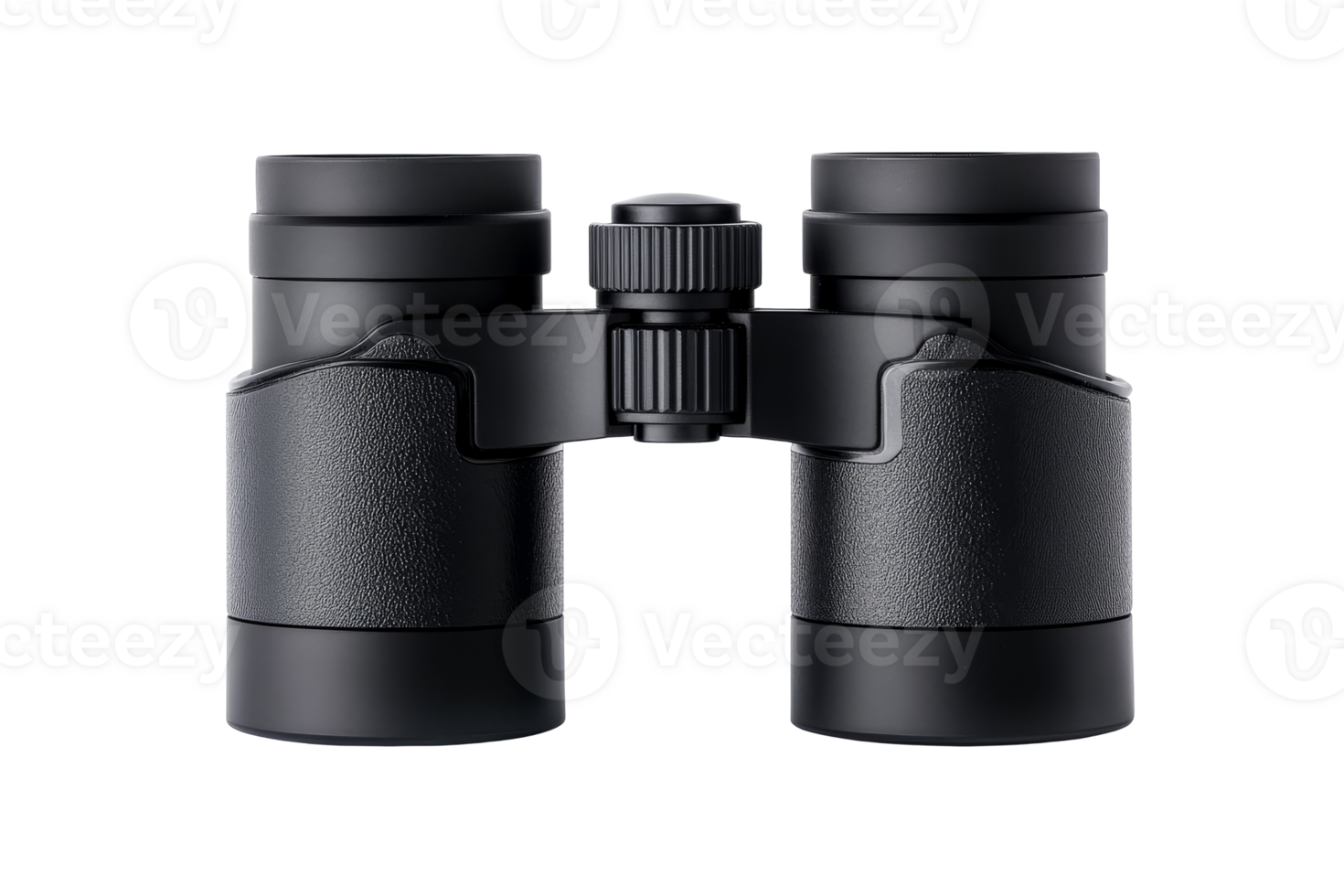 Black binoculars, optical instrument, magnification device, isolated view, cut out transparent png