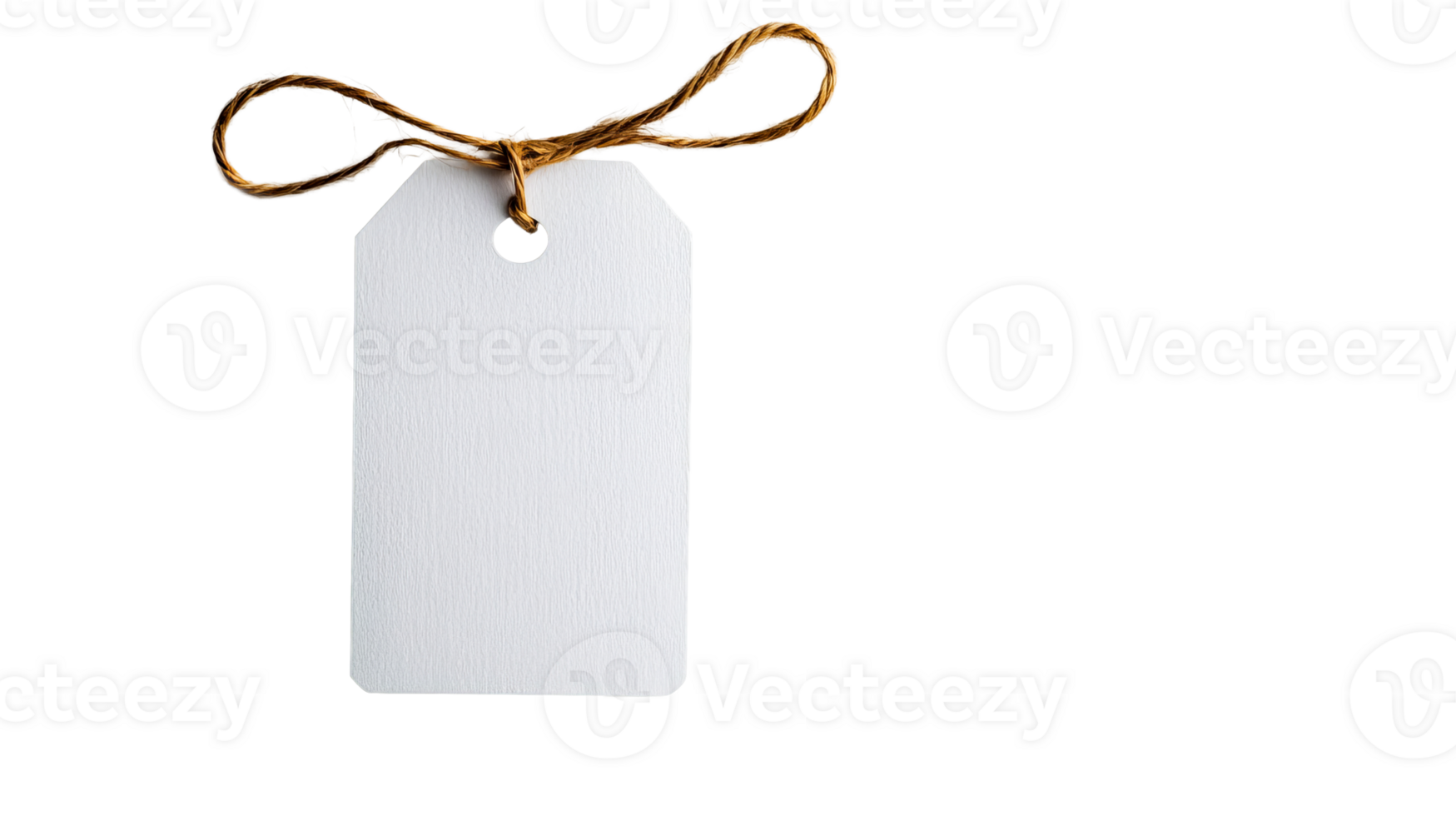 White tag with string on black background, close-up, copy space, cut out transparent png