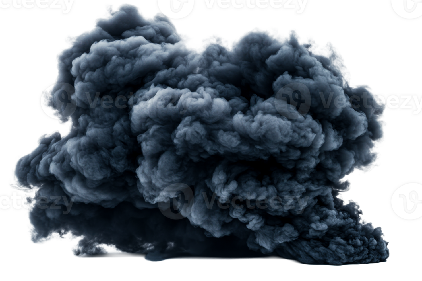 Detailed view dark smoke cloud effect, natural explosion, cut out transparent png