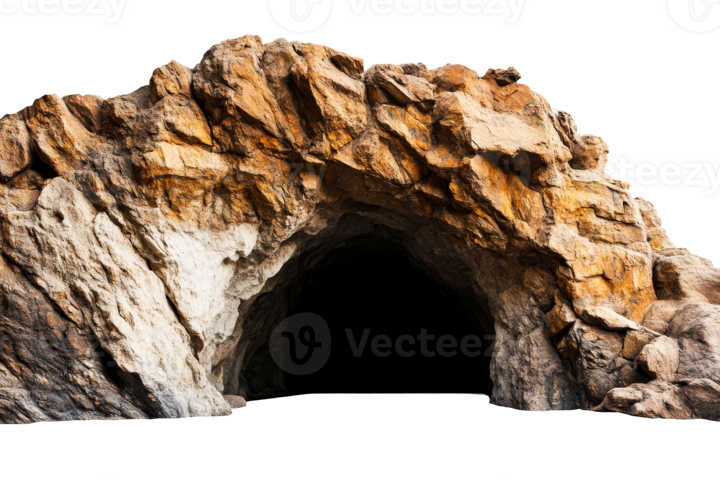 Stone cave, tunnel entrance with rock texture background, cut out transparent png