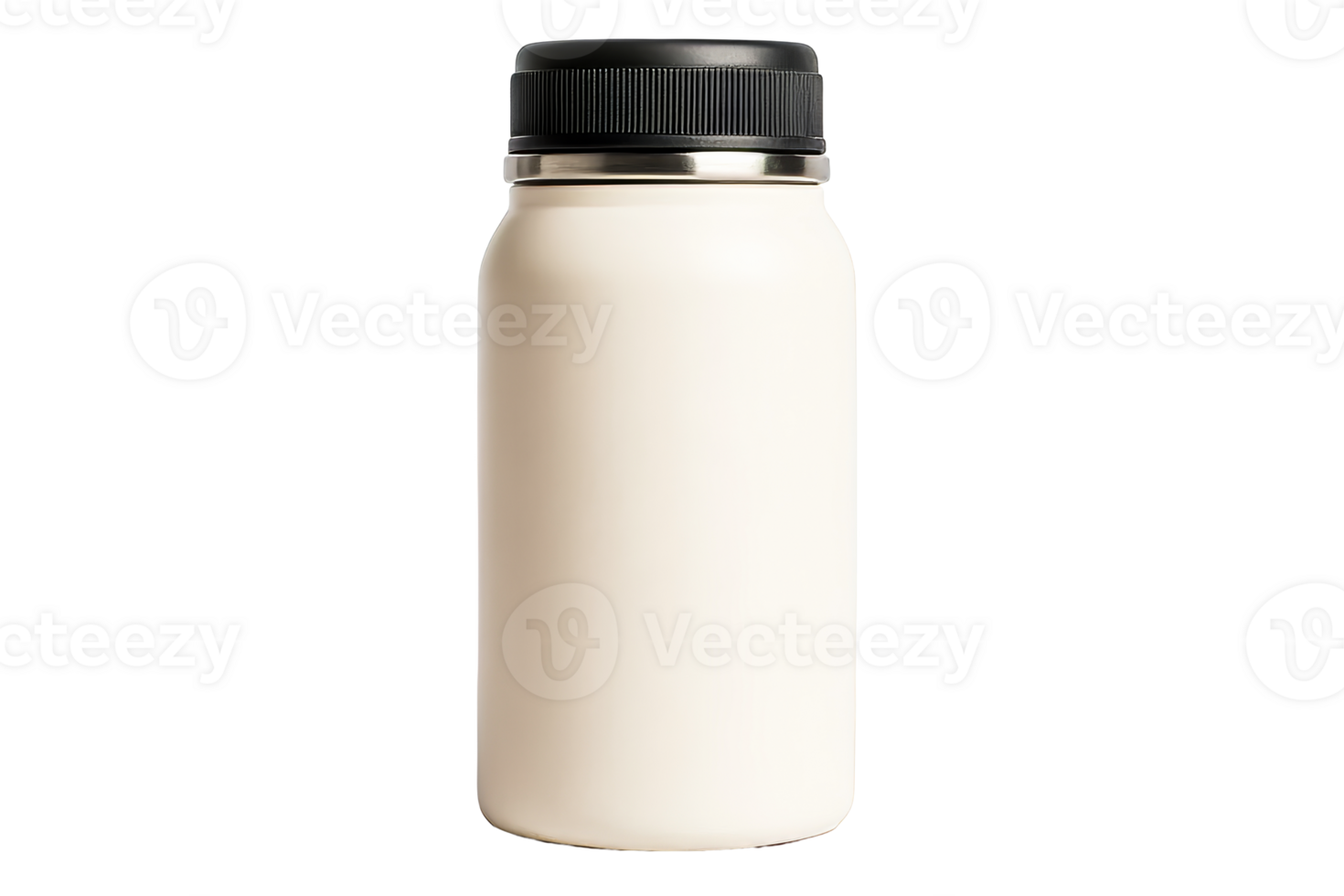 White thermos with black lid shot, isolated on background, cut out transparent png