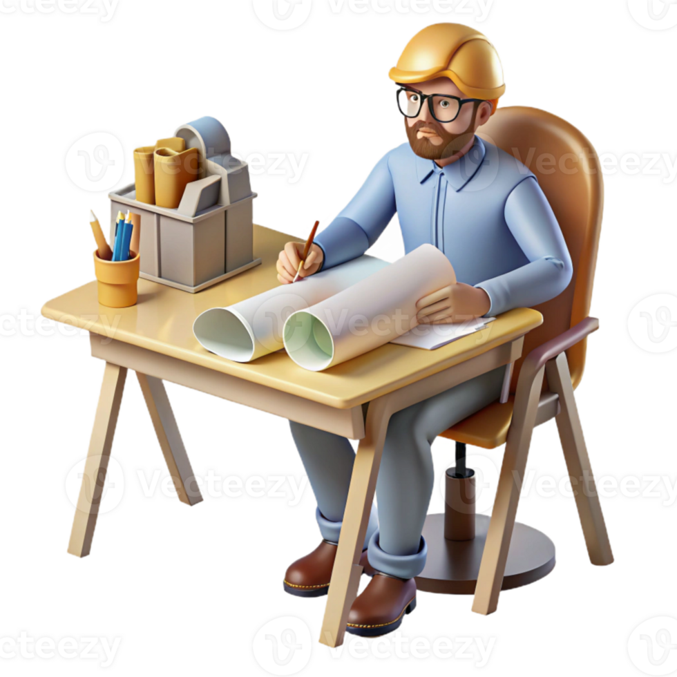 vibrant creative Architect Drawing Blueprint Desk Isolated Design Studio authentic png