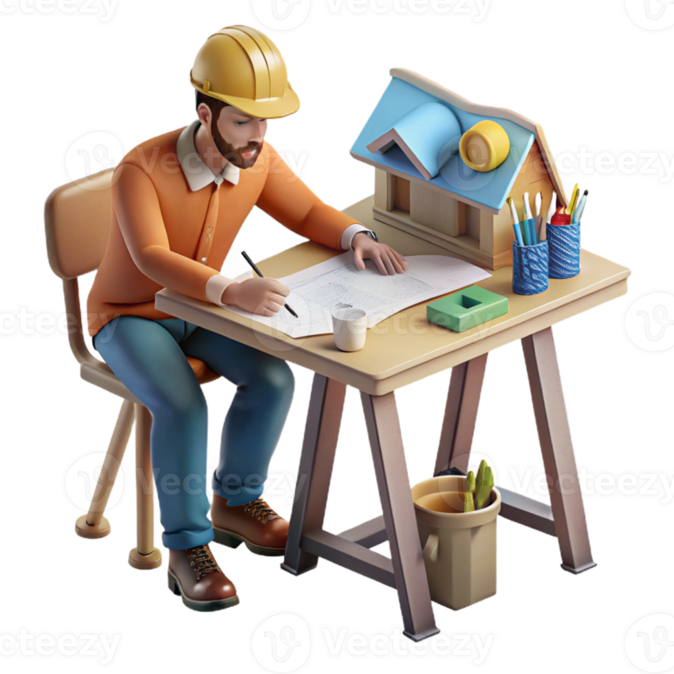 serene artistic Architect Drawing Blueprint Desk Isolated Design Studio exclusive png