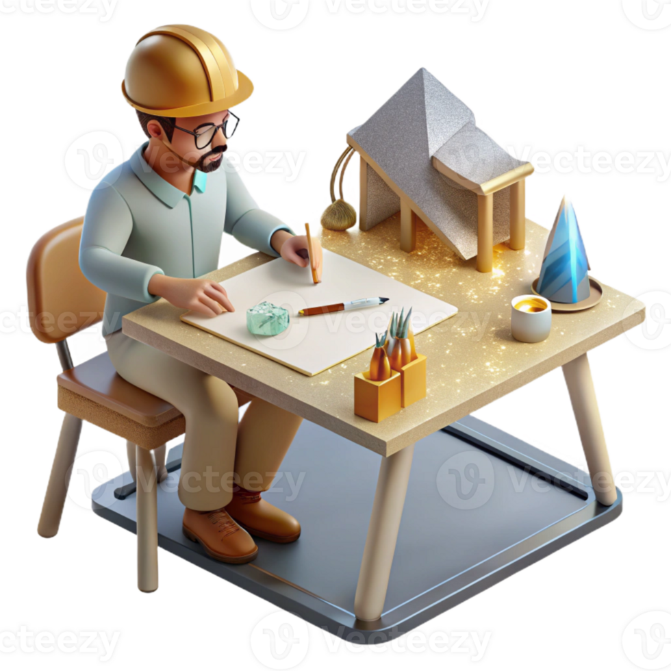 beautiful classic Architect Drawing Blueprint Desk Isolated Design Studio authentic png