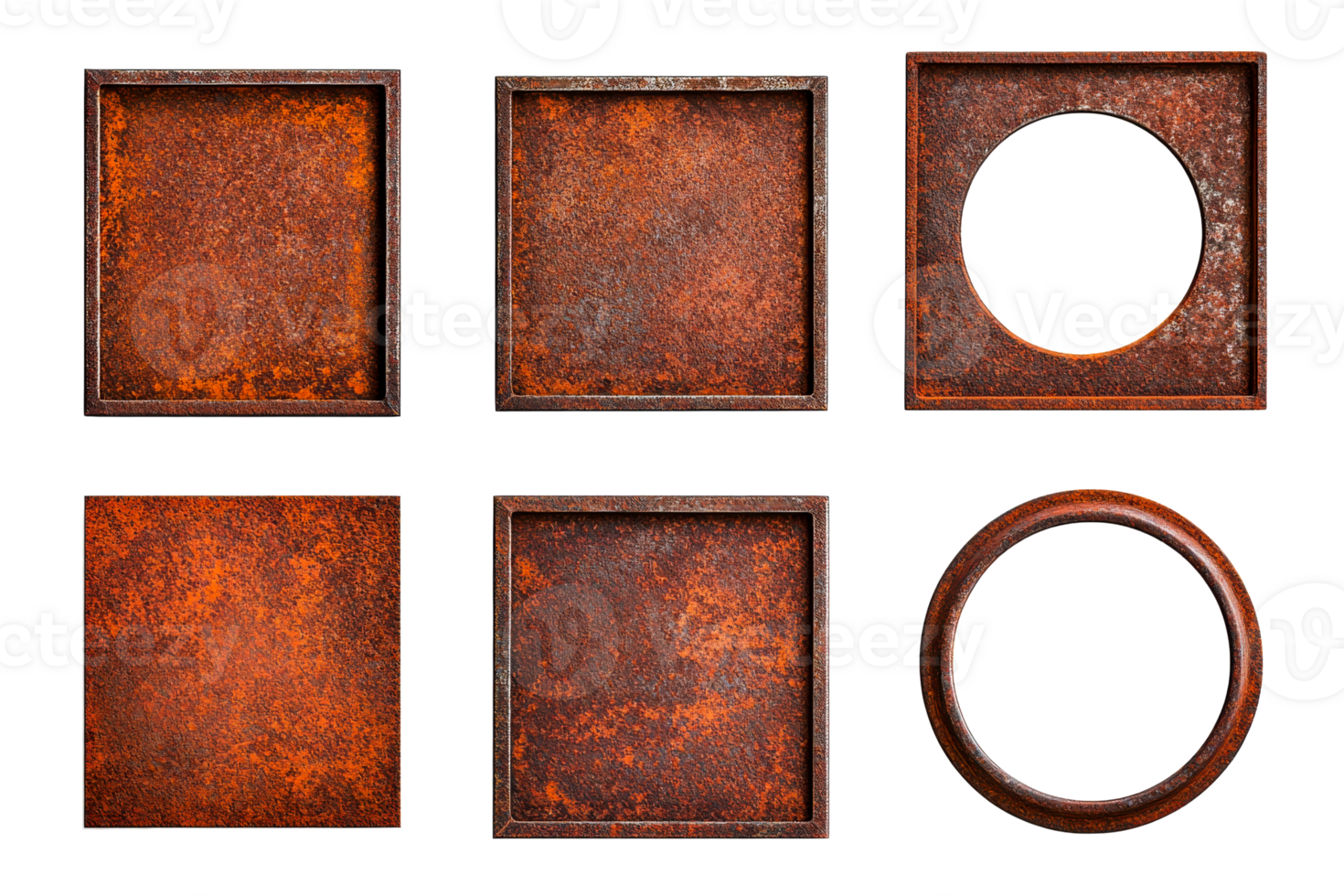 Rust Metal Frames Collection on Black Background , cut out transparent png