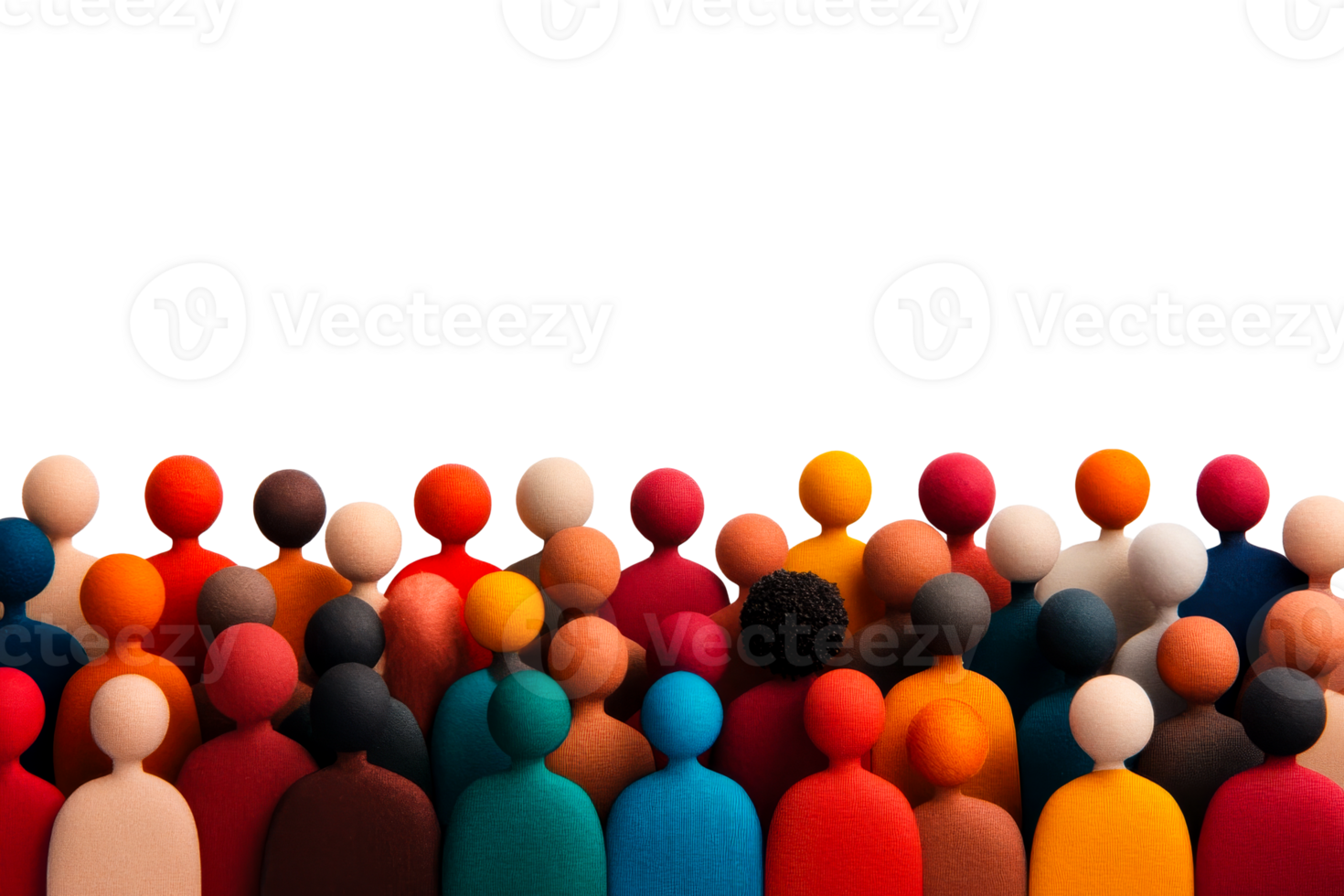 Diverse figurines stand together, diversity and inclusion concept, cut out transparent png