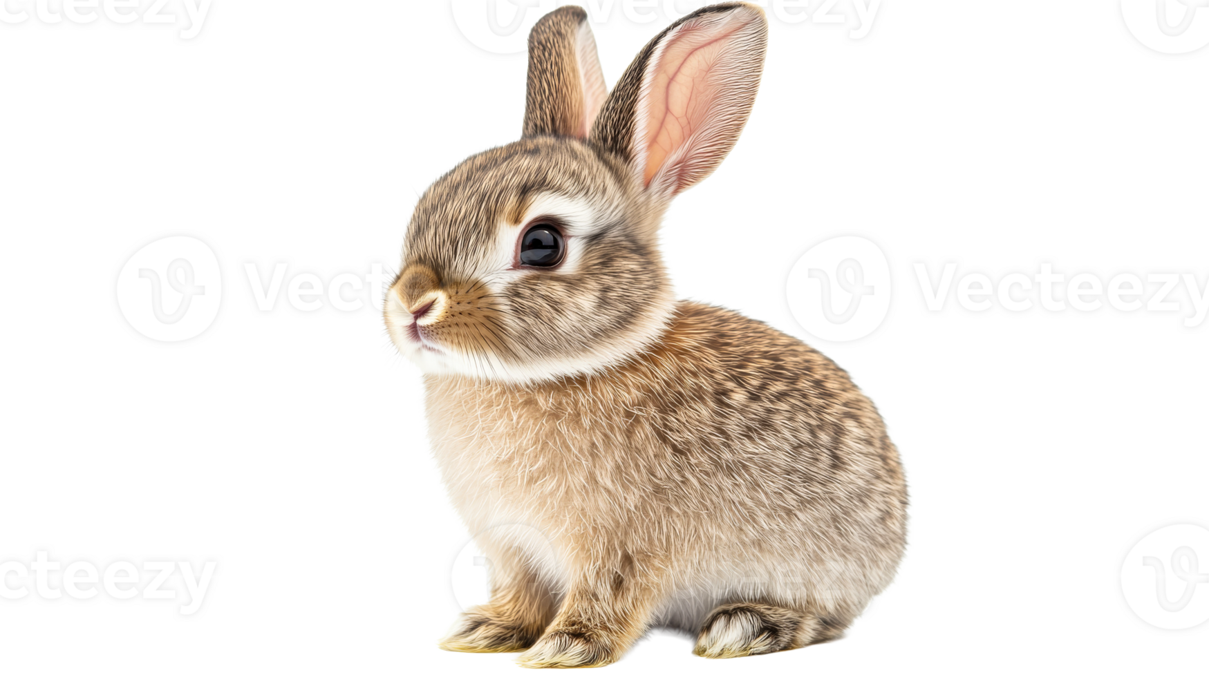 Adorable brown bunny rabbit sitting, studio shot, animal portrait, cut out transparent png