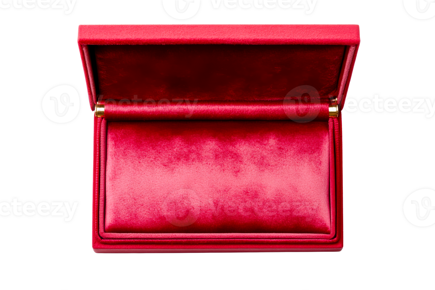 Open red velvet jewelry box, empty and luxurious, cut out transparent png