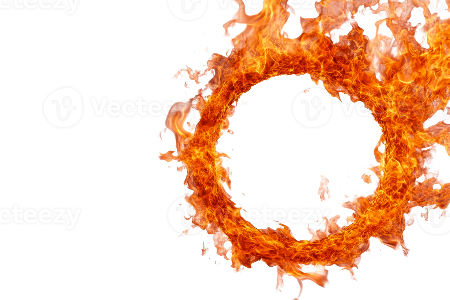 Fiery ring of fire on a black backdrop, cut out transparent png