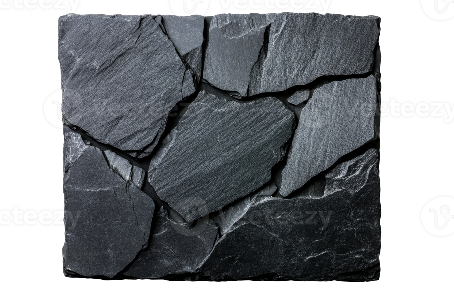 Black slate tray composed of many pieces, cut out transparent png