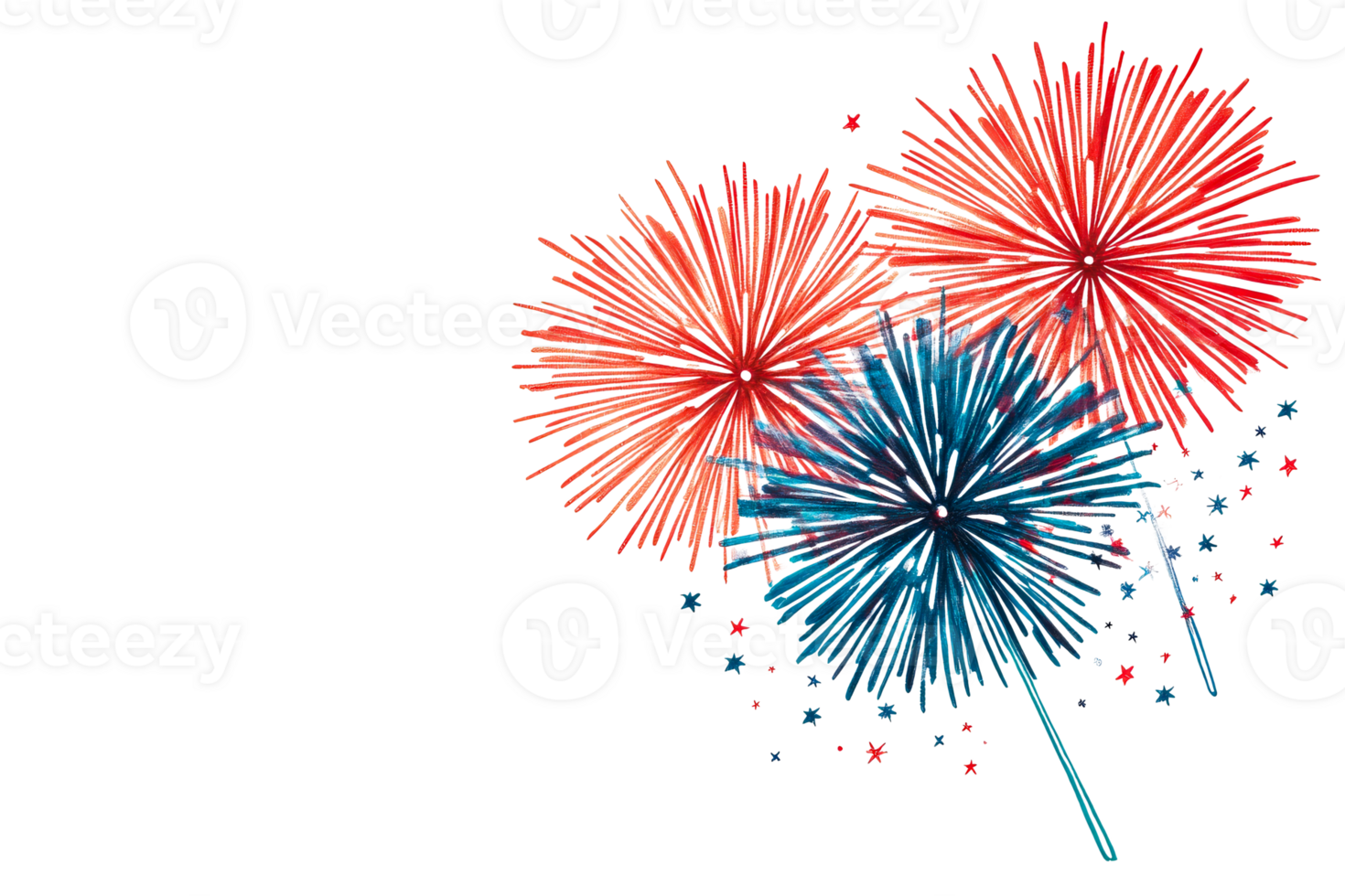 Festive Fireworks Display in Red, White and Blue Colors, cut out transparent png