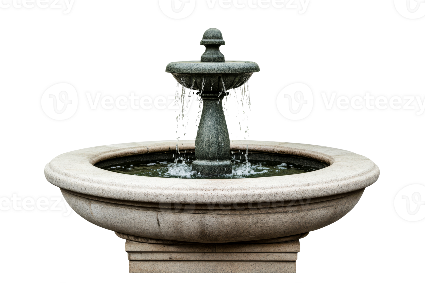 Stone fountain with flowing water for landscapes, cut out transparent png