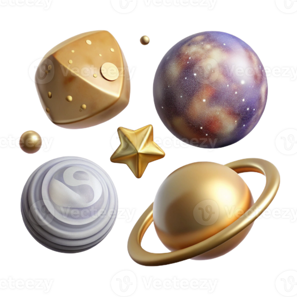 vibrant modern Astronomy Illustrations Clipart Set Isolated for Space Design high quality png