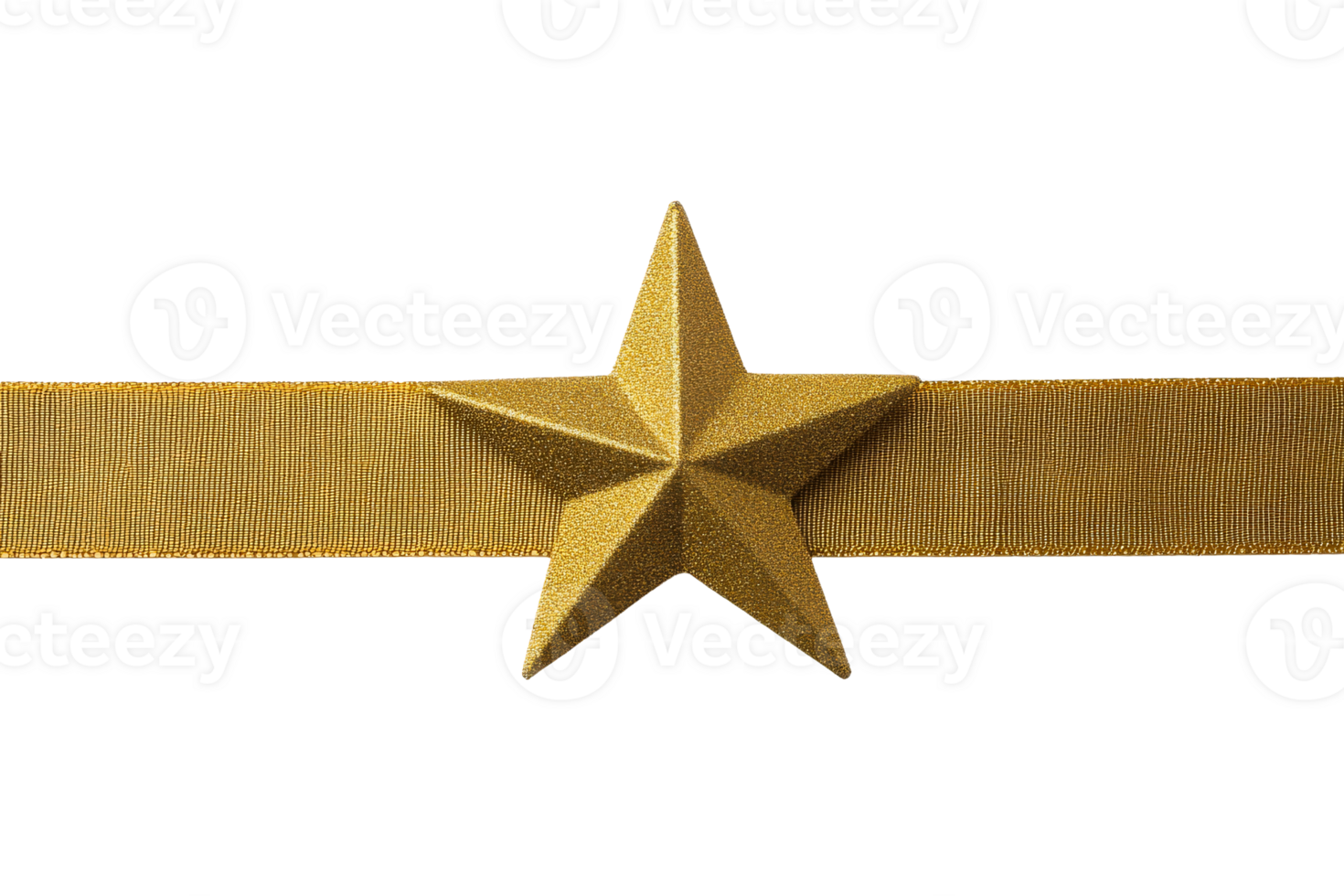 Golden star on ribbon, festive decor, elegant design, cut out transparent png