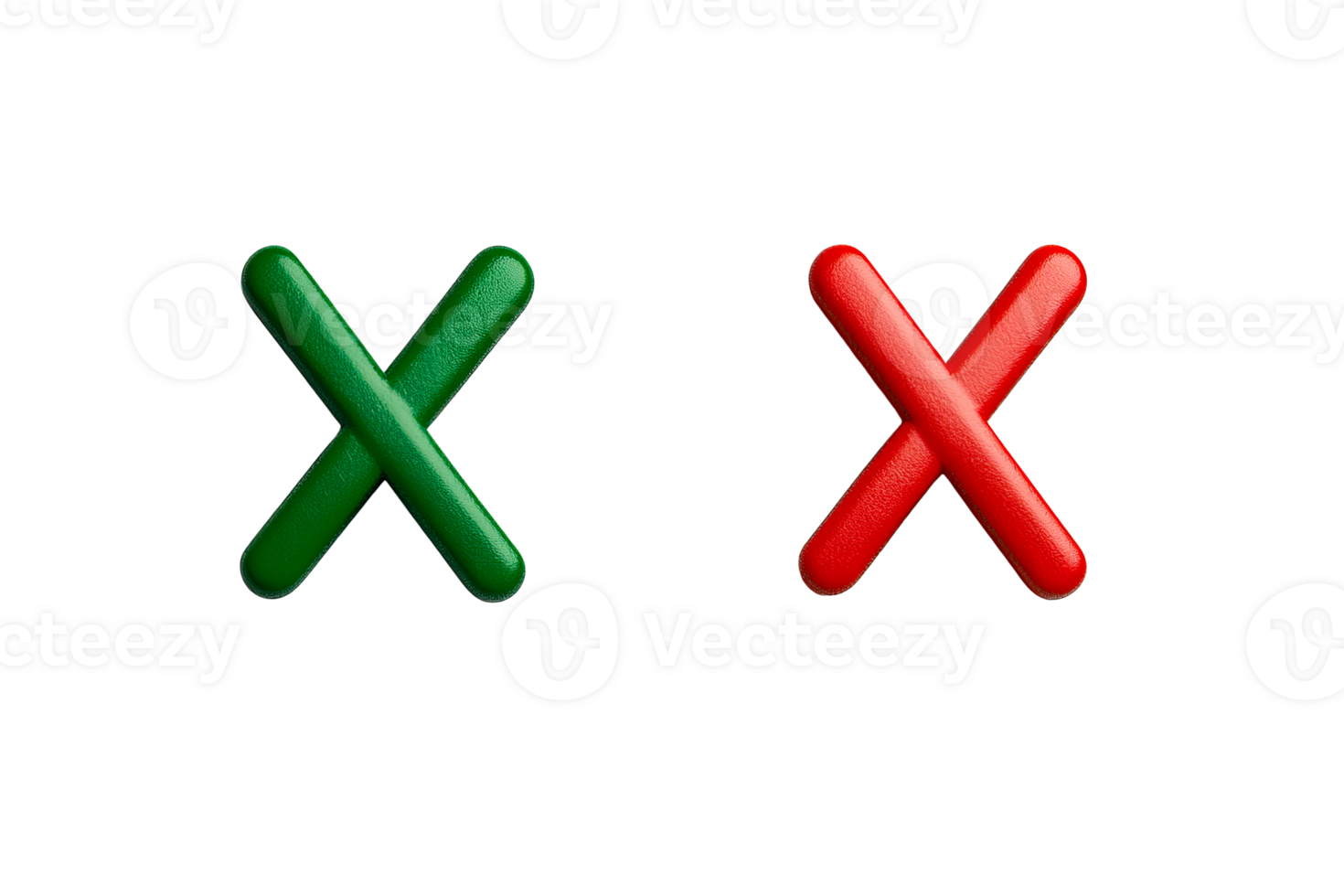Red and Green X Marks, 3d rendering,isolated , cut out transparent png