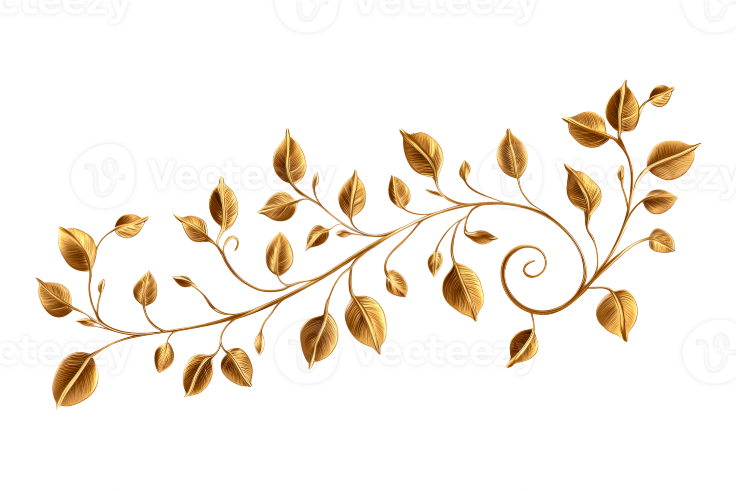 Gold leaves scroll ornament, decorative design element, cut out transparent png