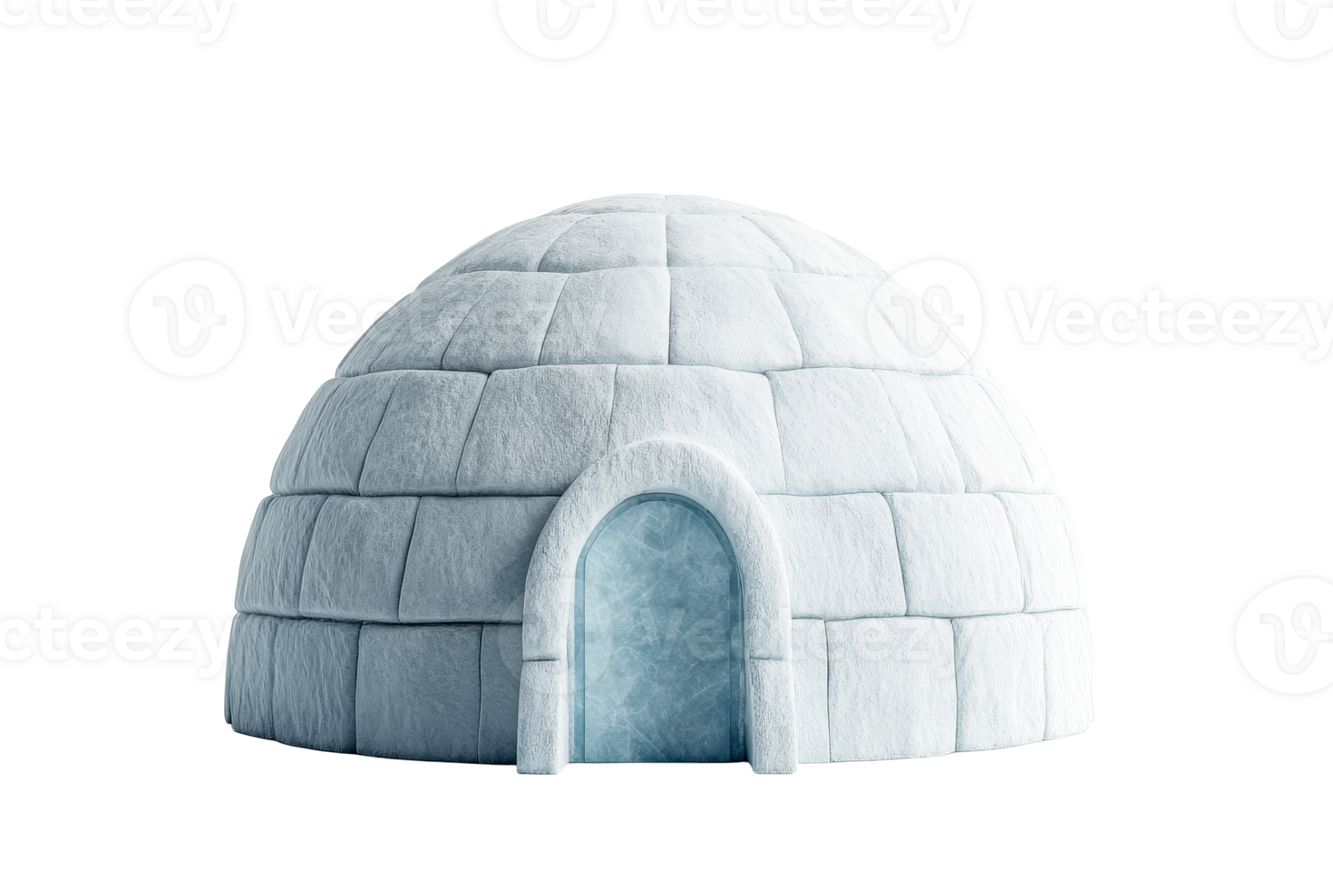Snow igloo entrance with walls transparent texture, cut out transparent png