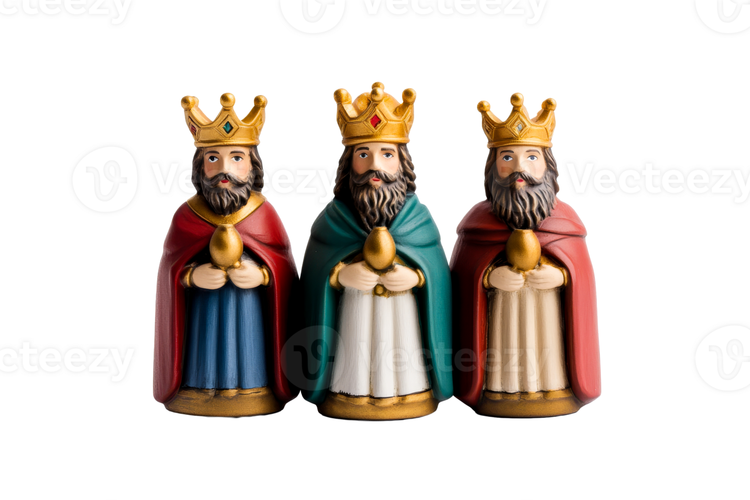 Three Kings figurines with gifts, handmade craft, cut out transparent png