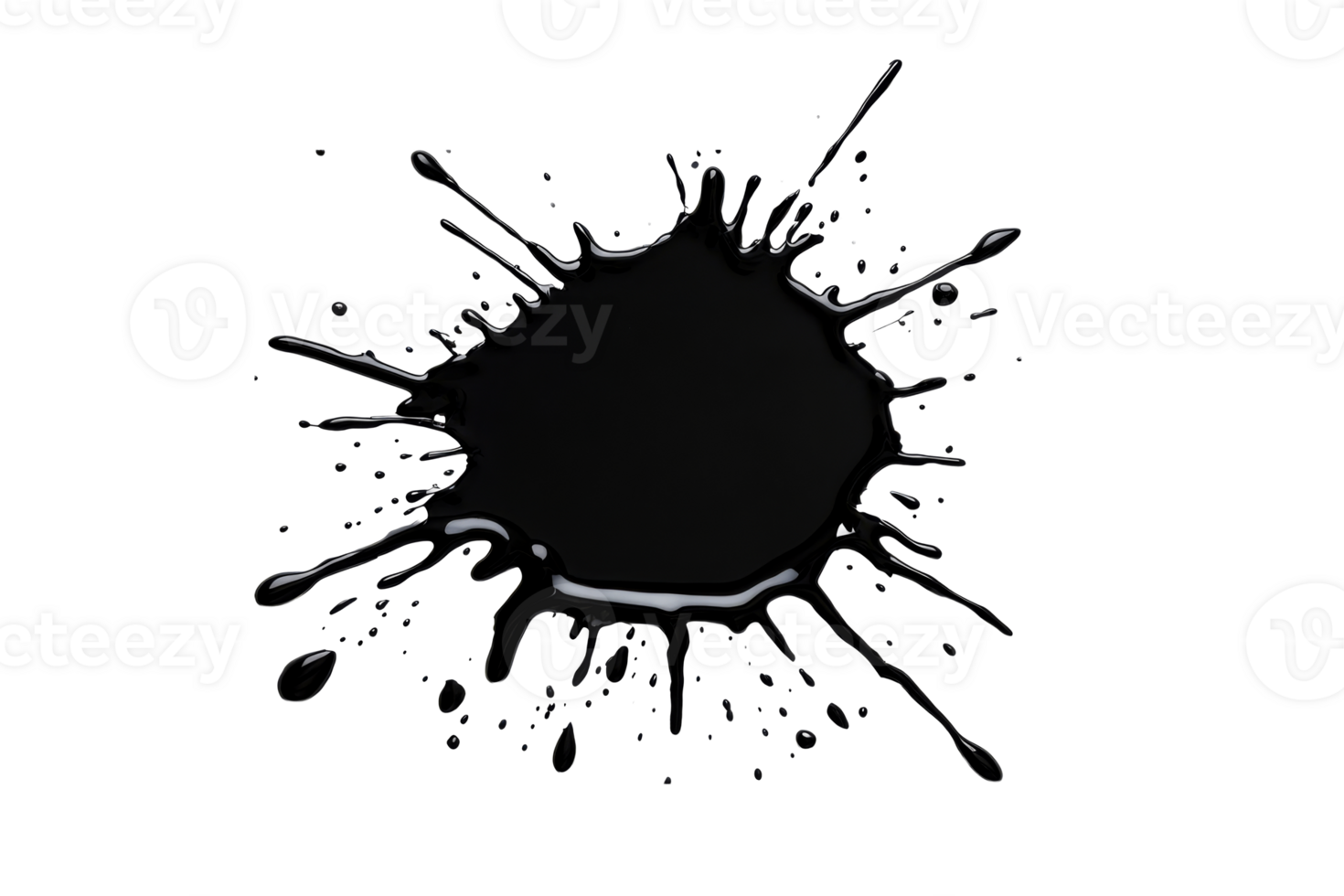 Black ink blot abstract shape, design element, cut out transparent png