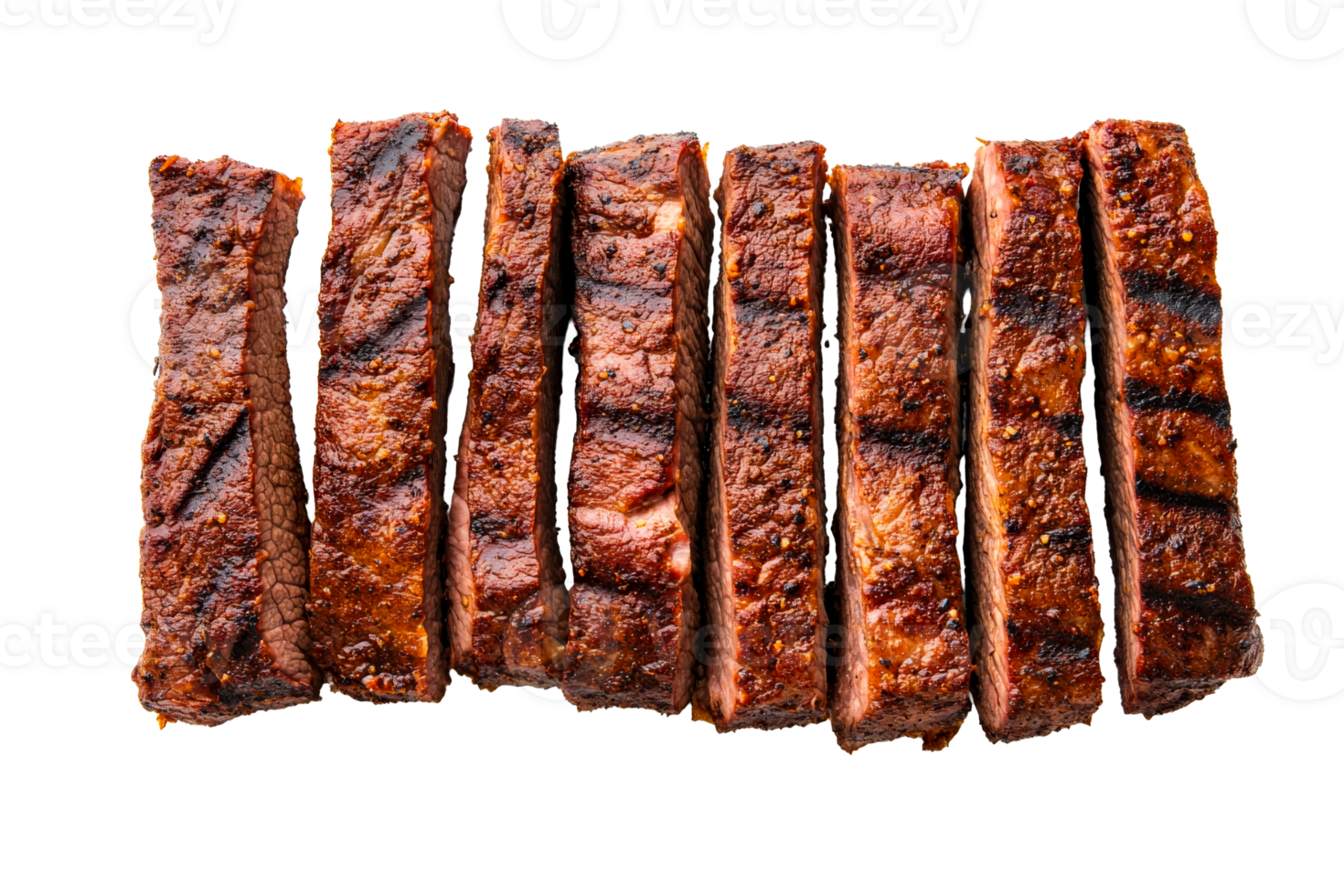 Grilled beef steak slices, well done and tasty appearance, cut out transparent png