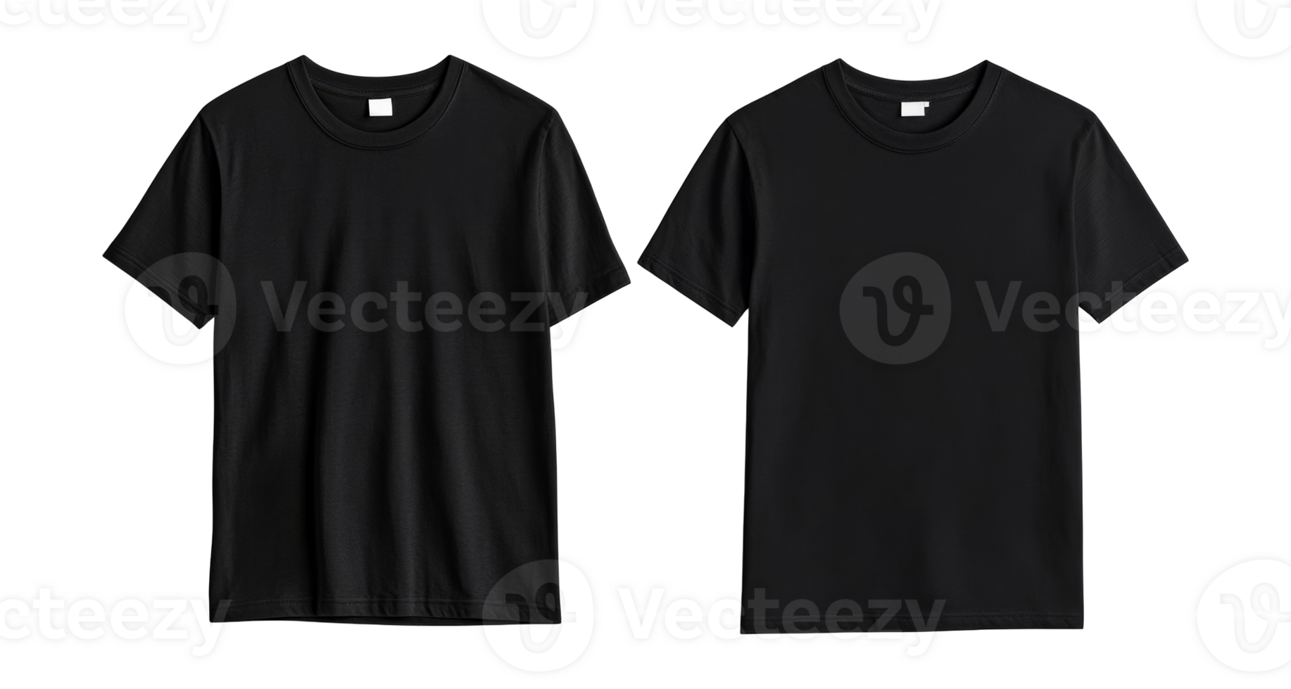 Two black t-shirts minimalist mockups, apparel, elegant design, cut out transparent png